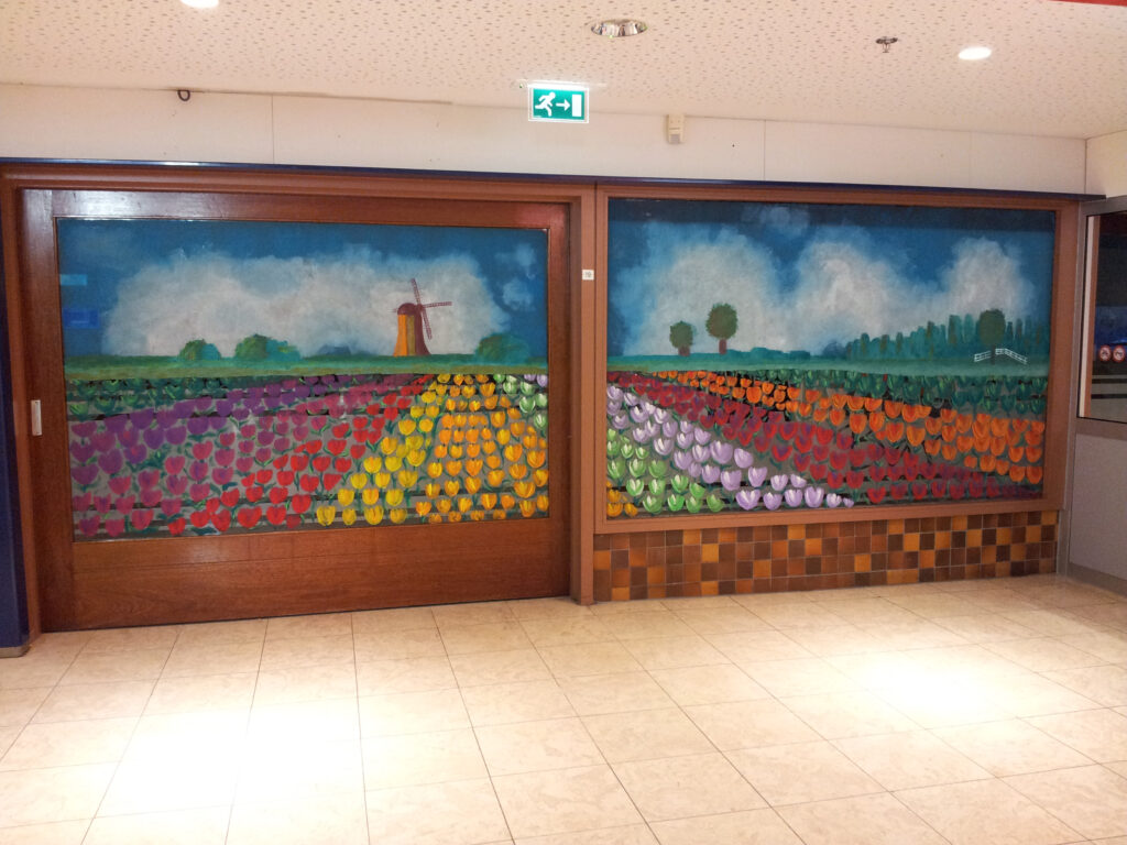 Raamschildering landschap winkelcentrum Mikado Alblasserdam